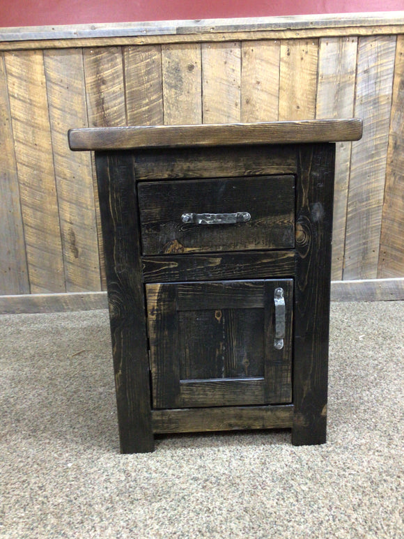 Nightstands with one drawer with self and door rustic black stone nightstand made by Y-knot furniture